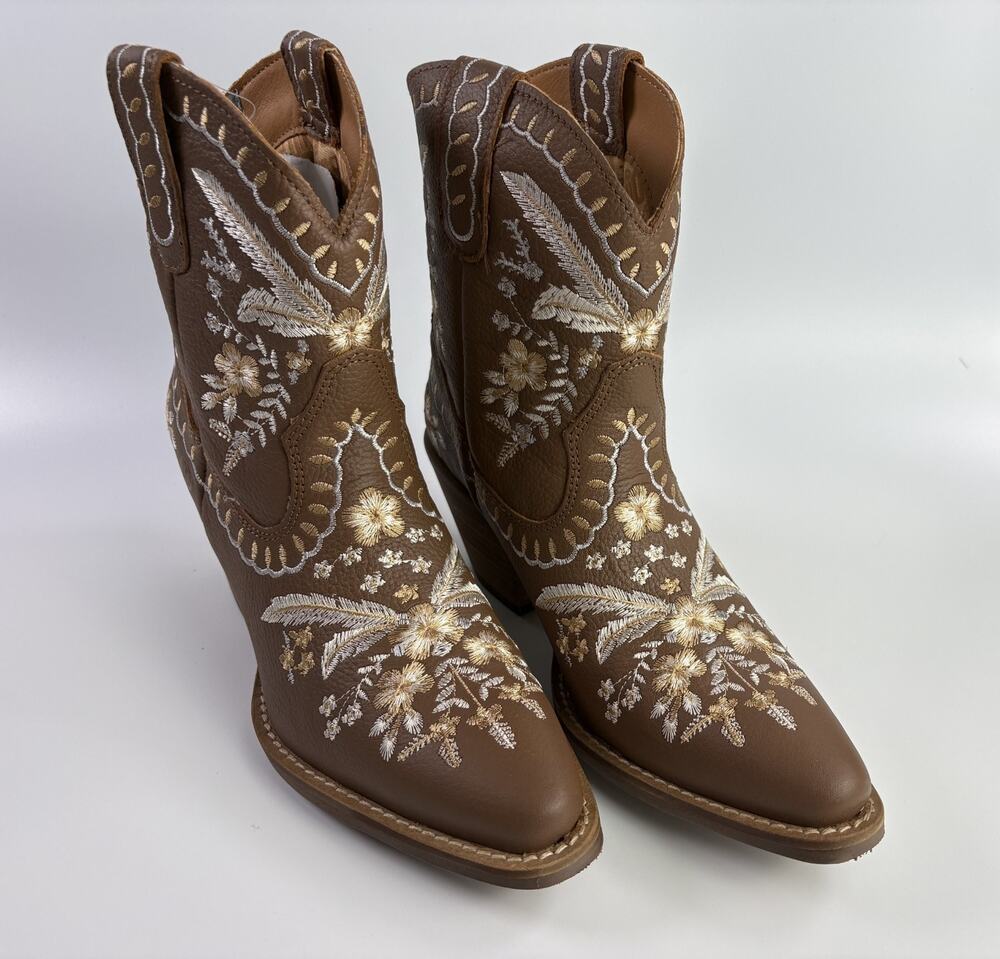 DINGO LADIES PRIMROSE FLORAL EMBROIDERY BROWN WESTERN BOOTS 7 M DI748